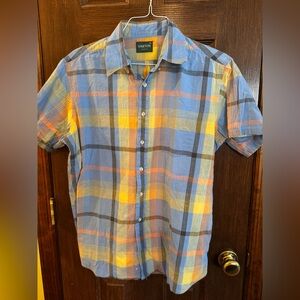 Men's Short-Sleeve Plaid Button-Up Shirt - Blue/Yellow